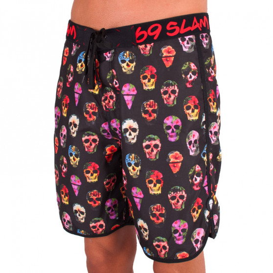 Vīriešu peldkostīmi 69SLAM Short Boardshort Medium hibiscus skull black