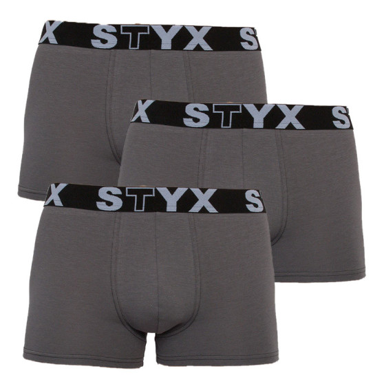 3PACK vīriešu bokseru bikses Styx sporta elastīgās oversized tumši pelēkas krāsas (R10636363)