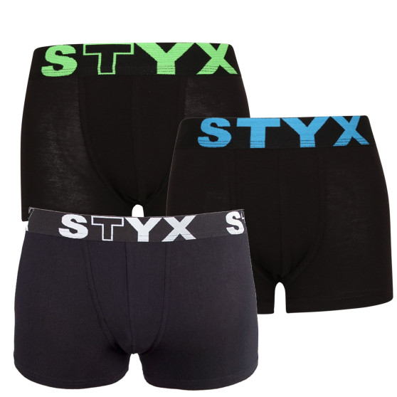 3PACK bērnu bokseru šorti Styx sporta elastīgie melni (3GJ96012)