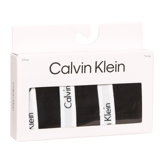 3PACK sieviešu stringi Calvin Klein melni (QD3587E-001)