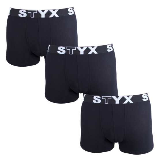 3PACK vīriešu bokseru bikses Styx sporta elastīgās oversized melnas krāsas (3R960)