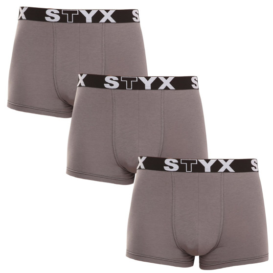 3PACK vīriešu bokseru šorti Styx sport elastīgi tumši pelēki (3G1063)