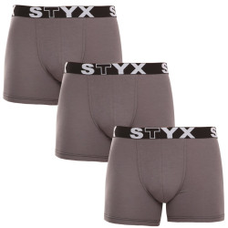 3PACK vīriešu bokseru šorti Styx garie sporta elastīgie tumši pelēki (3U1063)