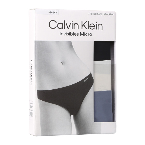 3PACK Sieviešu stringi Calvin Klein bezšuvju daudzkrāsains (QD3558E-NP0)